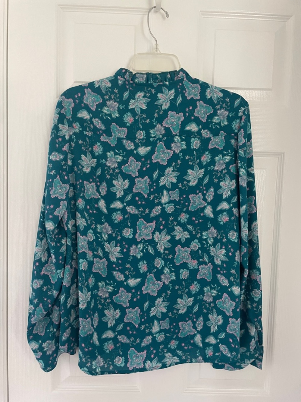 Nanette Lepore Teal Floral Pintuck Blouse in size Large - Picture 5 of 6